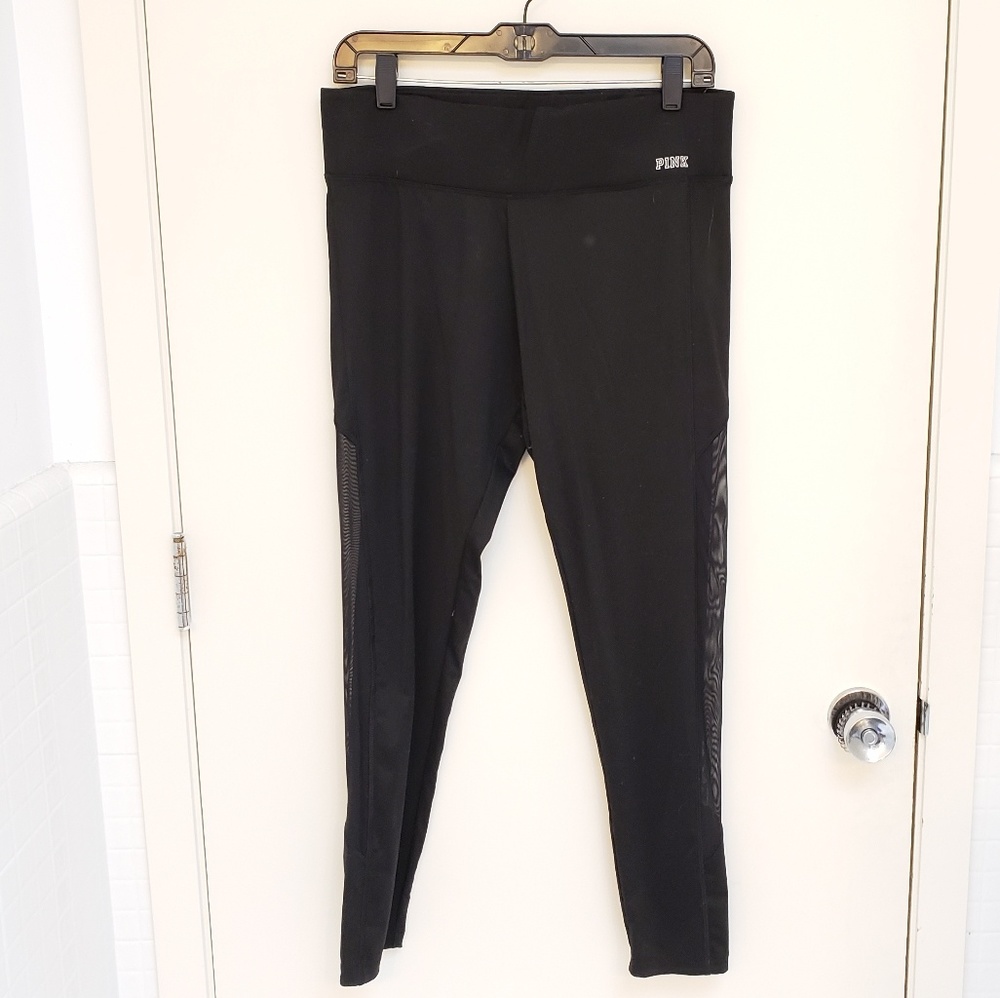 VS Pink Black Leggings with Mesh Side Panels Large